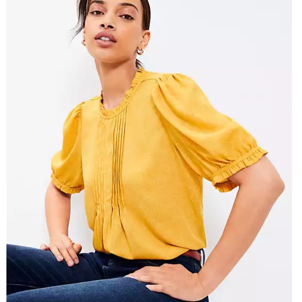 LOFT Mustard Pintucked Puff Sleeve Blouse